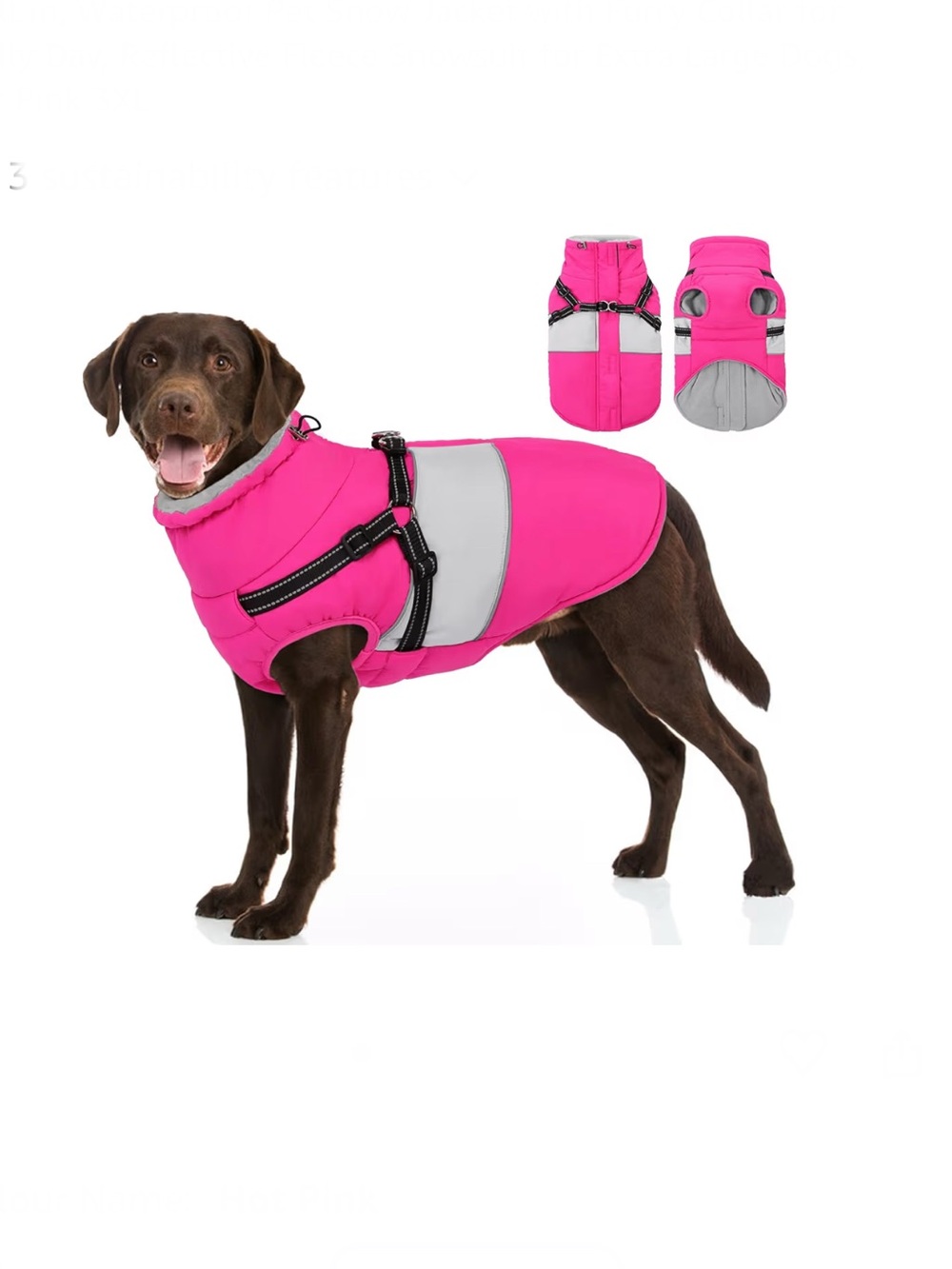 SUNFURA Dog Coat for Large Dogs, Warm‎ Pet Jacket Winter with Harness Built in